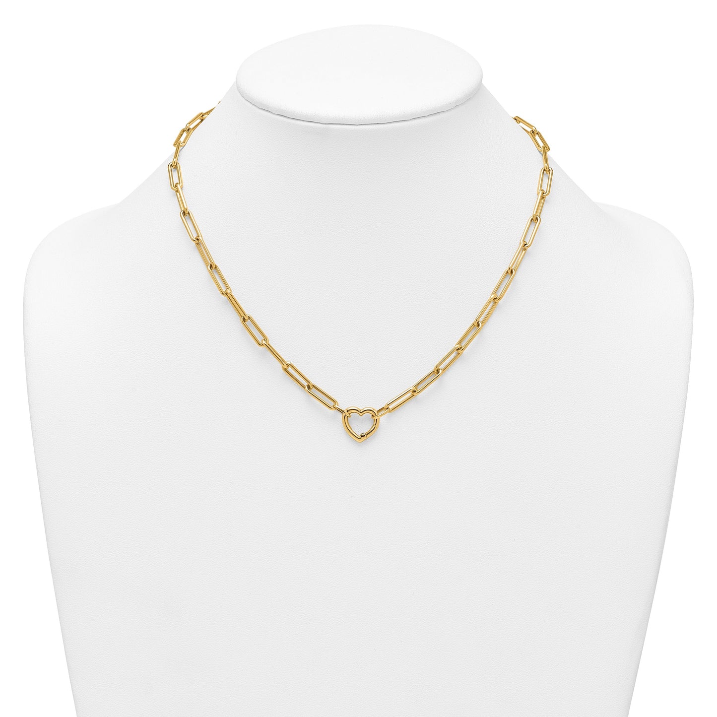14K Yellow Gold Heart Pendant Necklace with Paperclip Chain