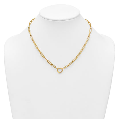 14K Yellow Gold Heart Pendant Necklace with Paperclip Chain