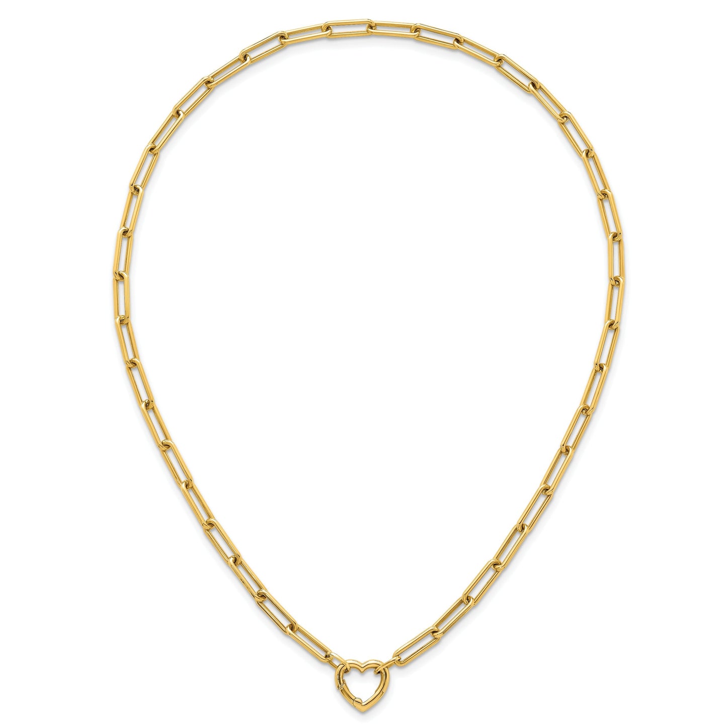 14K Yellow Gold Heart Pendant Necklace with Paperclip Chain