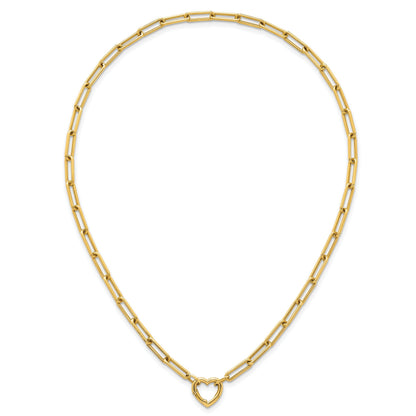 14K Yellow Gold Heart Pendant Necklace with Paperclip Chain