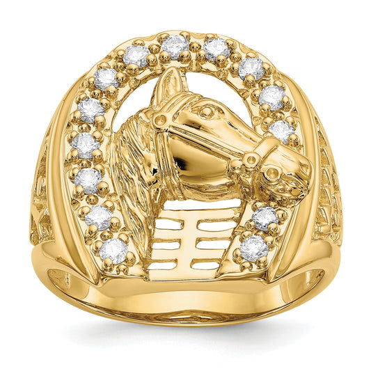 14k Gold 1/2 ct Lab Grown Diamond Horse Men's Ring
