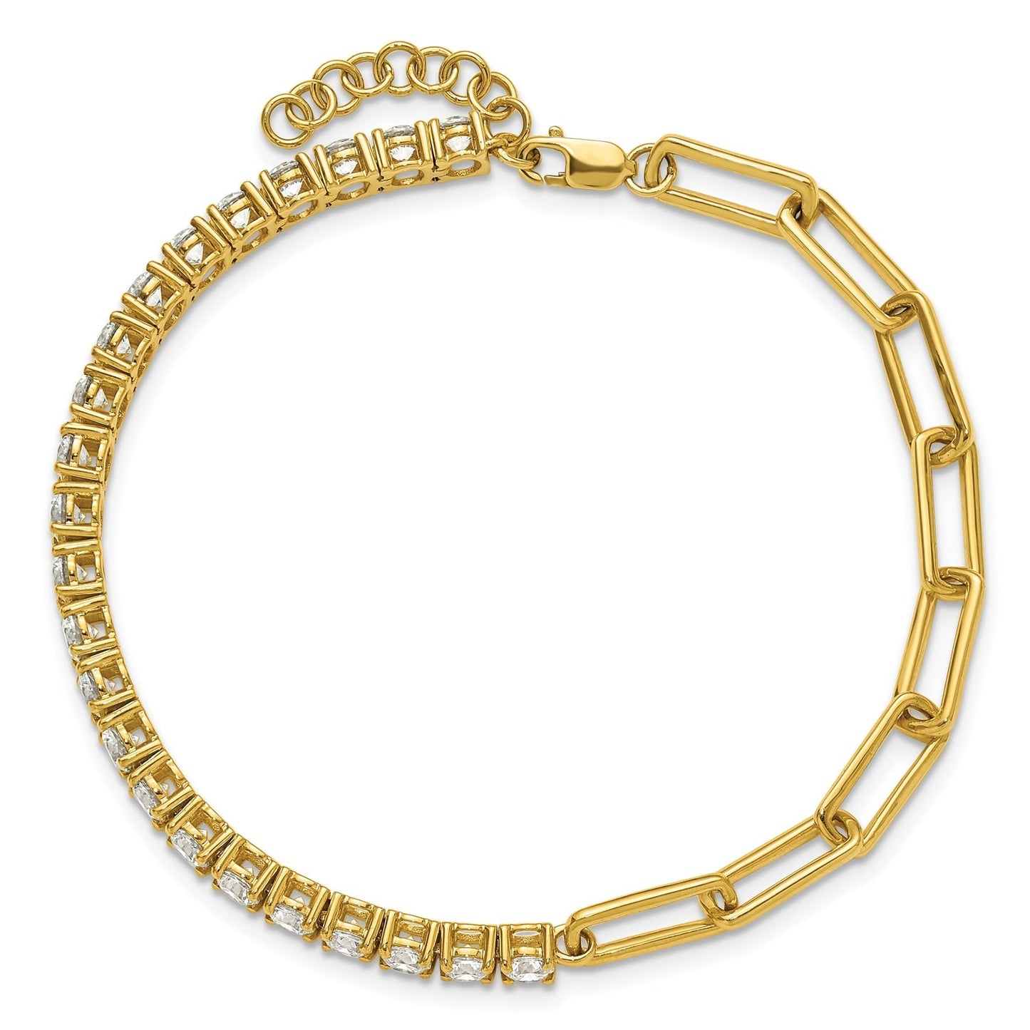 14K Gold Lab Grown Diamond Half Paperclip Fancy Link Bracelet