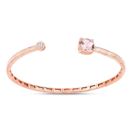 2.00 Ct Cushion Pink Morganite & Diamond Prong 14K Rose Gold Bangle