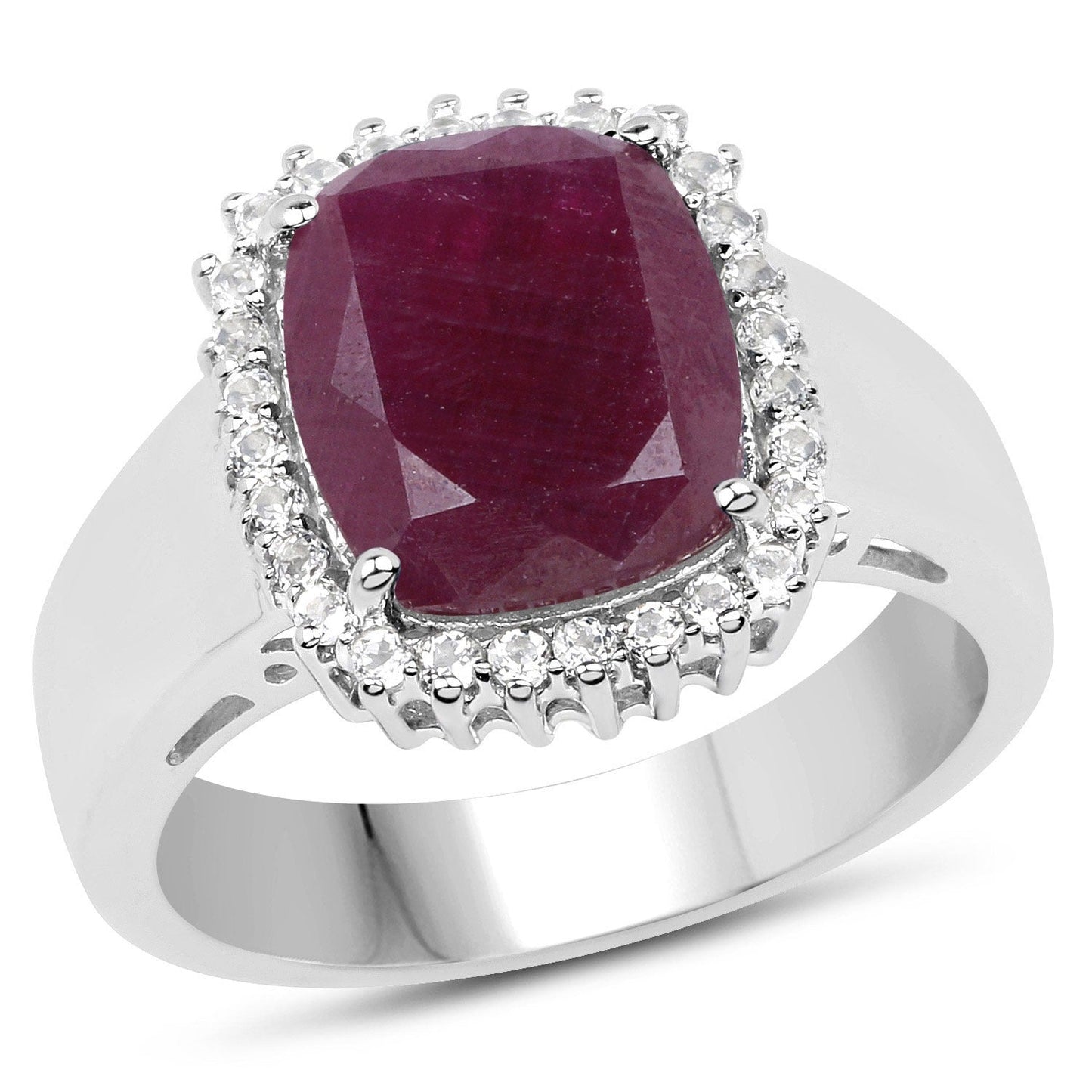 5.28 Ct Cushion Pink Ruby Prong Silver Halo Ring