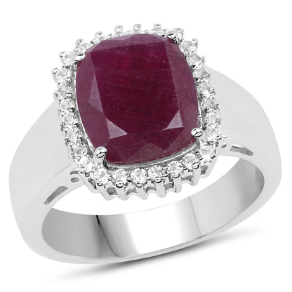 5.28 Ct Cushion Pink Ruby Prong Silver Halo Ring