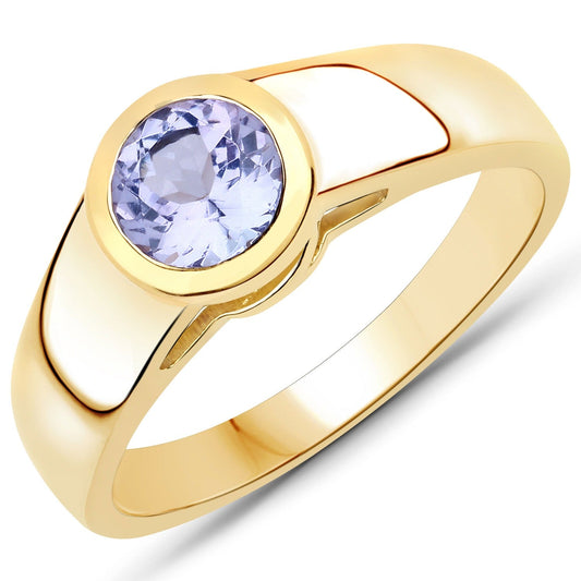 0.95 Cttw Round Violet Tanzanite Bezel 14k Yellow Gold over Silver Solitaire Ring