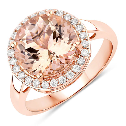 3.35 Ct Round Pink Morganite & Diamond 14K Rose Gold Halo Ring