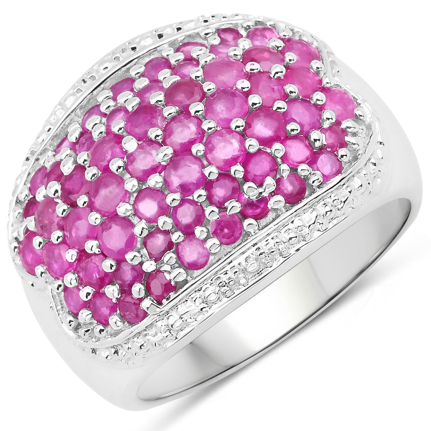 2.78 Ct Round Pink Ruby Prong Rhodium Plated Silver Cluster Dome Ring