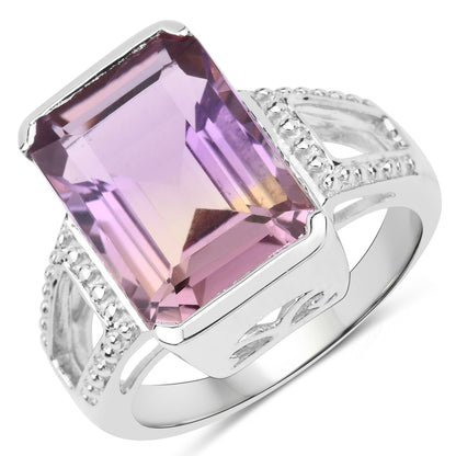 7.85 Ct Octagon Purple Amethyst Semi-Bezel Rhodium Plated Silver Cocktail Ring