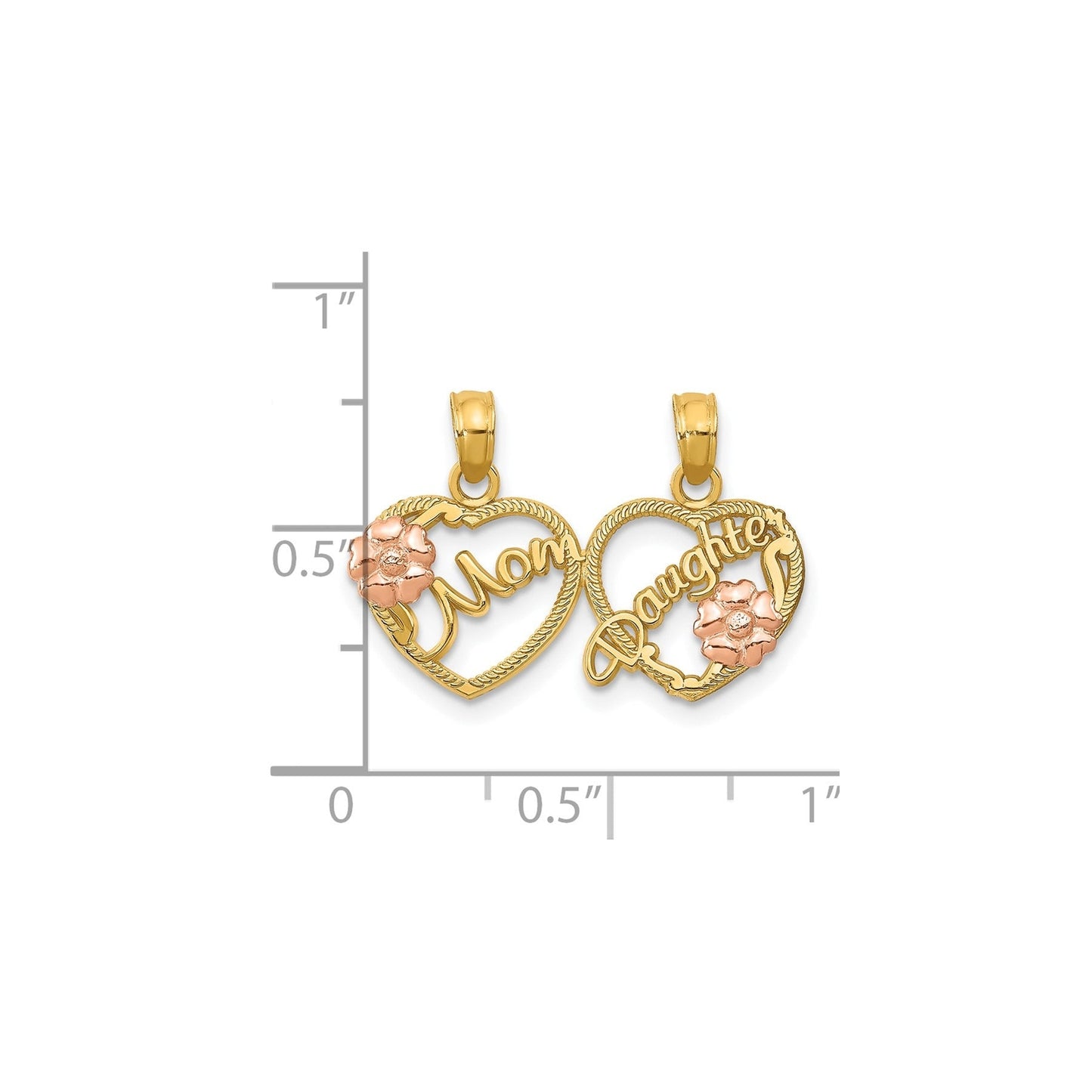 10K yellow gold mom - Daughter Breakable Hearts Pendant