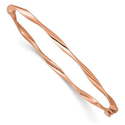 Rose Gold High Polish Twisted Ribbon Hinged Bangle Bracelet
