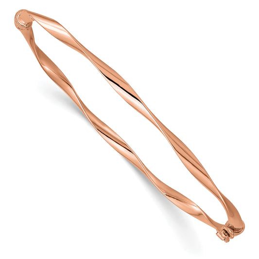 Rose Gold High Polish Twisted Ribbon Hinged Bangle Bracelet