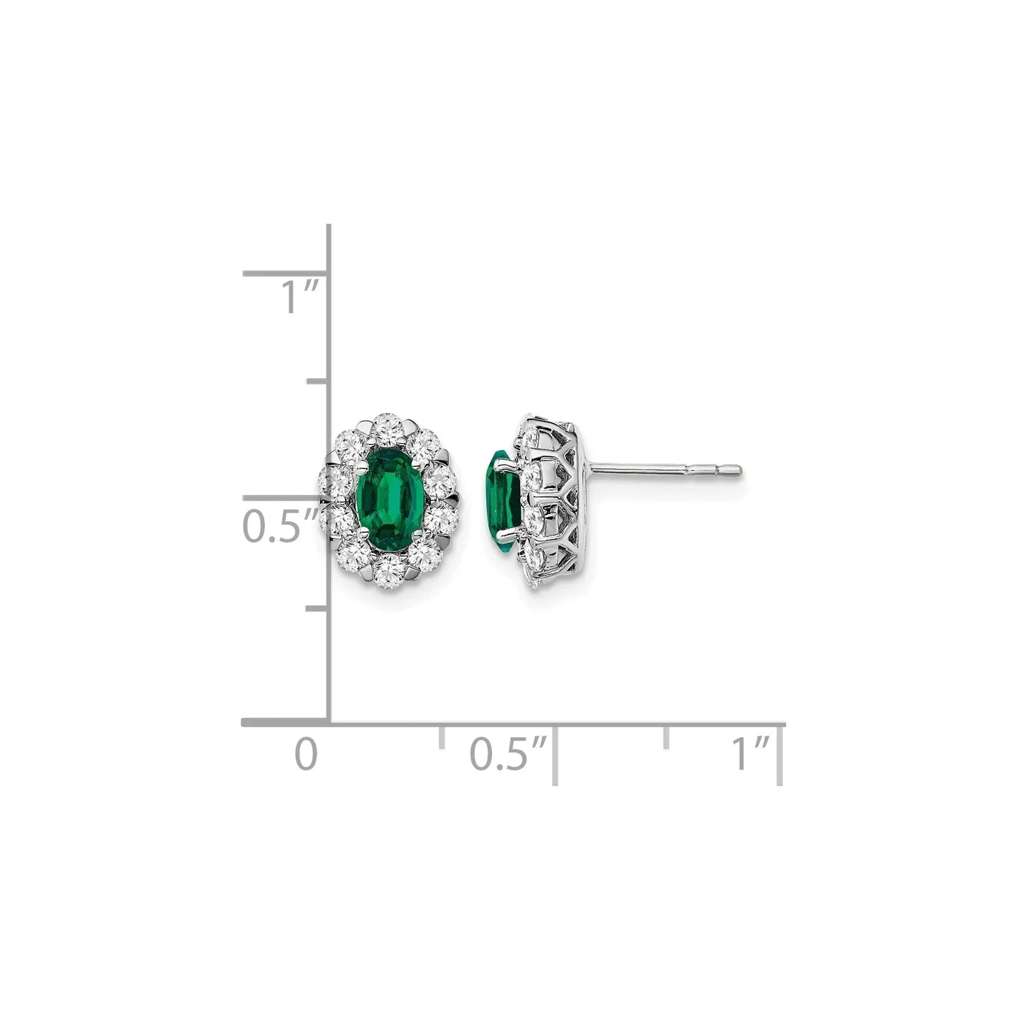 14k Gold Lab Grown Diamond Oval Emerald Halo Studs Earrings