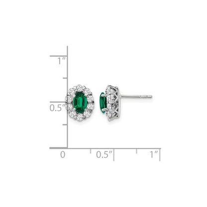 14k Gold Lab Grown Diamond Oval Emerald Halo Studs Earrings