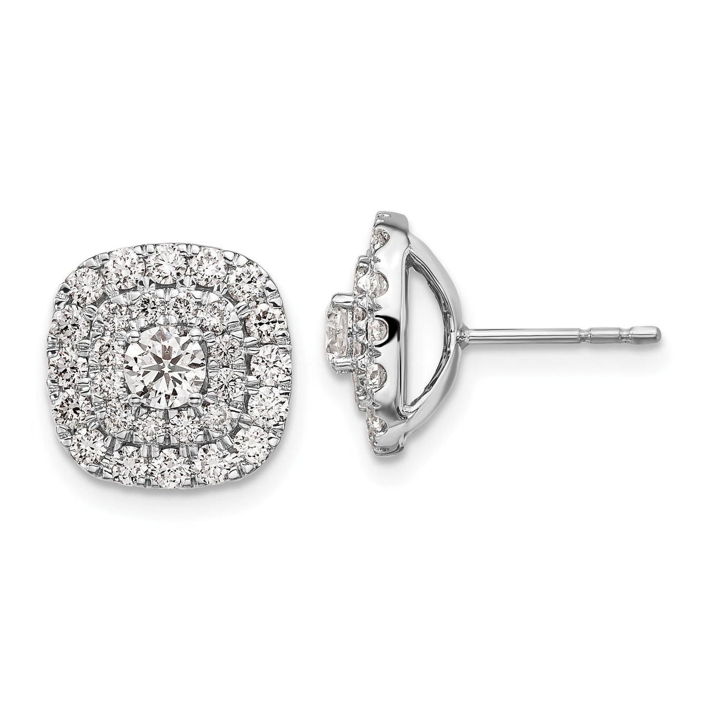 14K White Gold Lab Grown Diamond Double Halo Cluster Post Studs 1.5 Ct