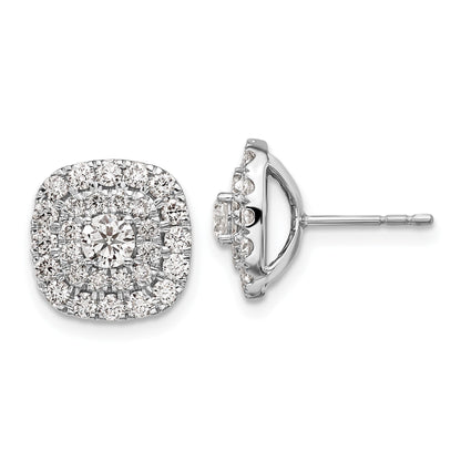 14K White Gold Lab Grown Diamond Double Halo Cluster Post Studs 1.5 Ct
