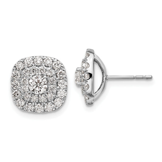14K White Gold Lab Grown Diamond Double Halo Cluster Post Studs 1.5 Ct