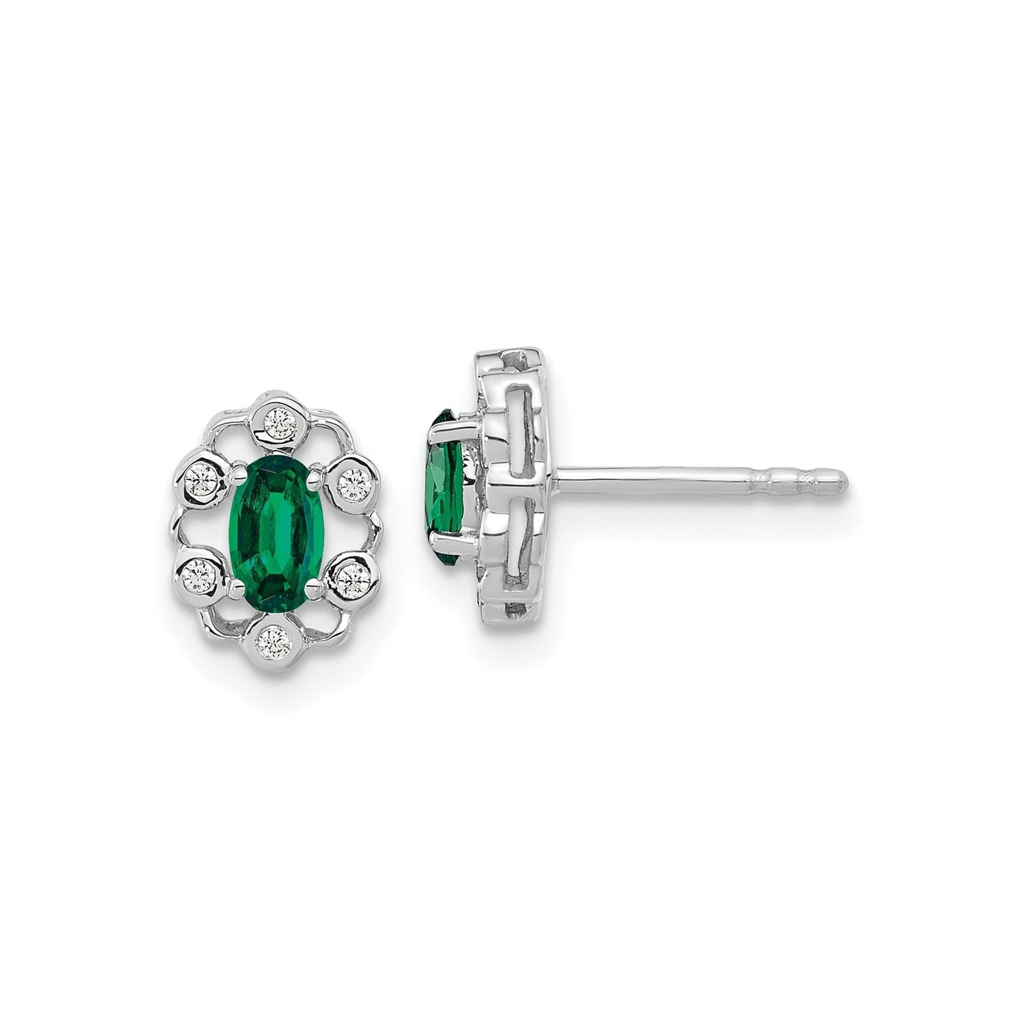 14k White Gold Lab Grown Diamond and Oval Halo Post Earrings