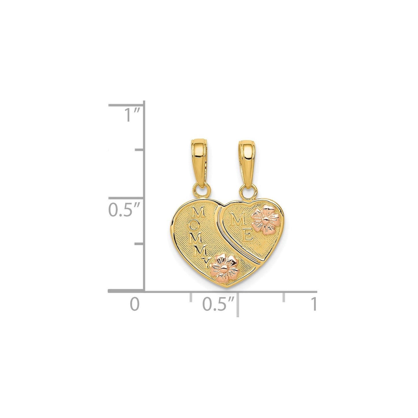 14k Gold Flowers MOMMY-ME Break-apart Heart Pendant Only
