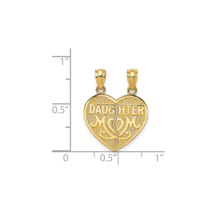 14k Solid Gold DAUGHTER-MOM Break-Apart Heart Pendant