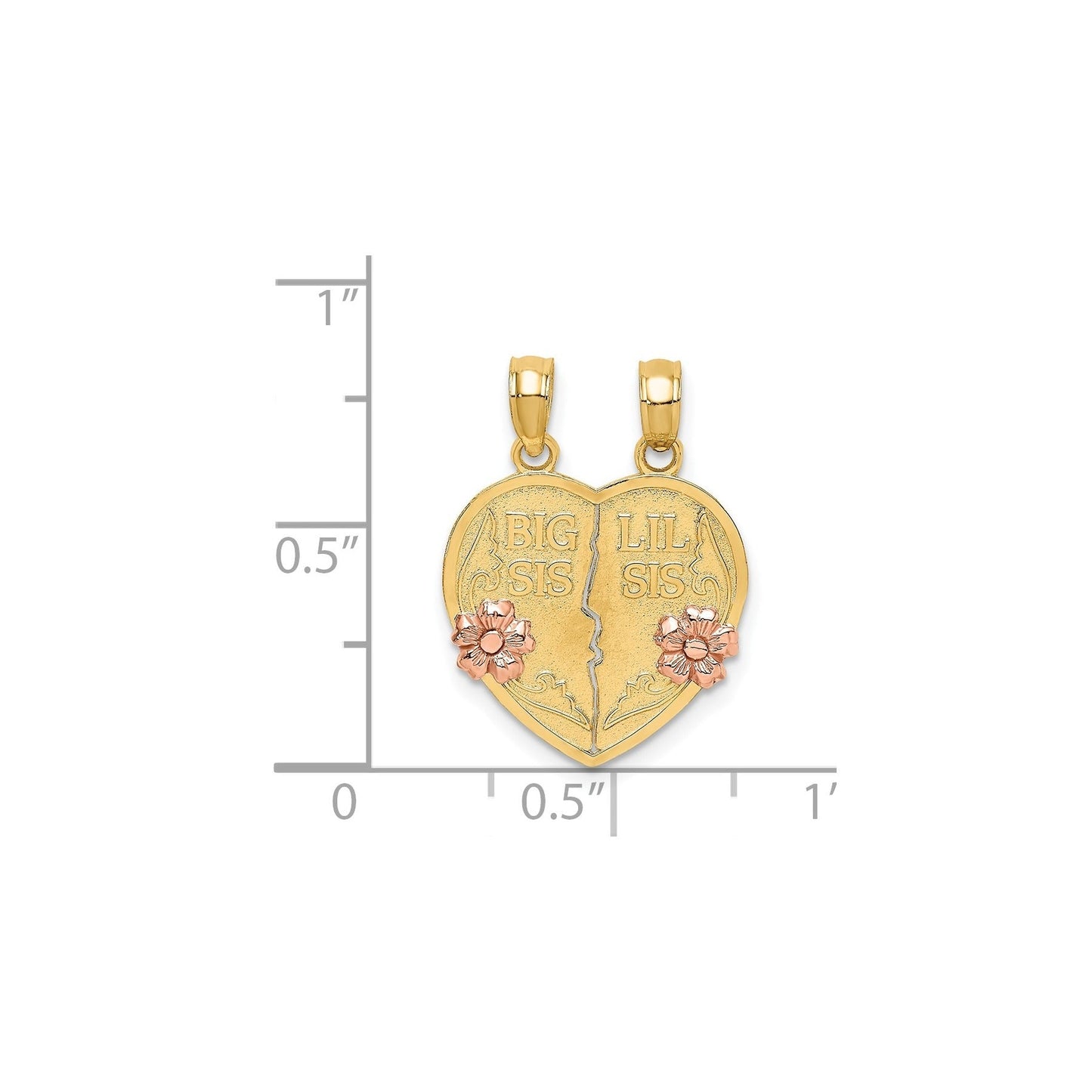 14k Gold  BIG SIS-LIL SIS Break-apart Heart Charm Pendant