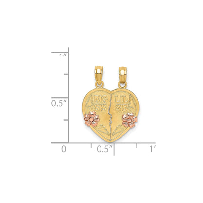 14k Gold  BIG SIS-LIL SIS Break-apart Heart Charm Pendant