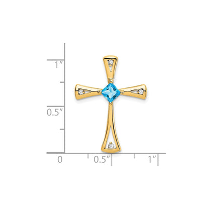 Natural Swiss Blue Topaz and Diamond Cross Chain Slide Pendant