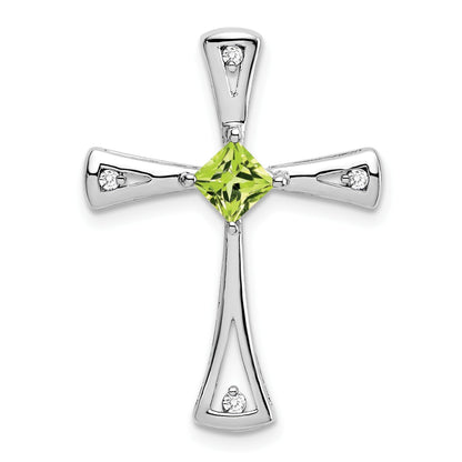 Natural Peridot and Diamond Cross Chain Slide Pendant