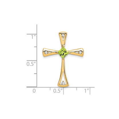 Natural Peridot and Diamond Cross Chain Slide Pendant