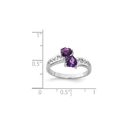 0.85 Ct Heart Purple Amethyst Prong Silver Promise Ring