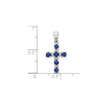 Sterling Silver Natural Blue Sapphire and Diamond Cross Pendant
