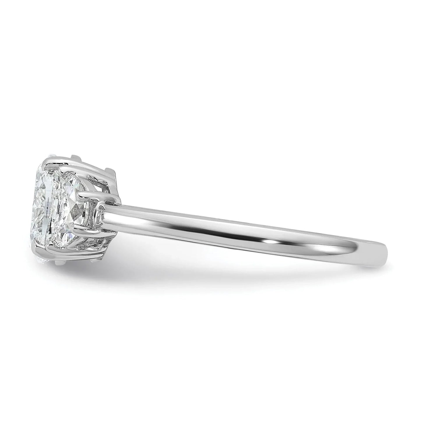 14K White Gold Lab Grown Oval Diamond Three Stone Semi Mount Engagement Ring