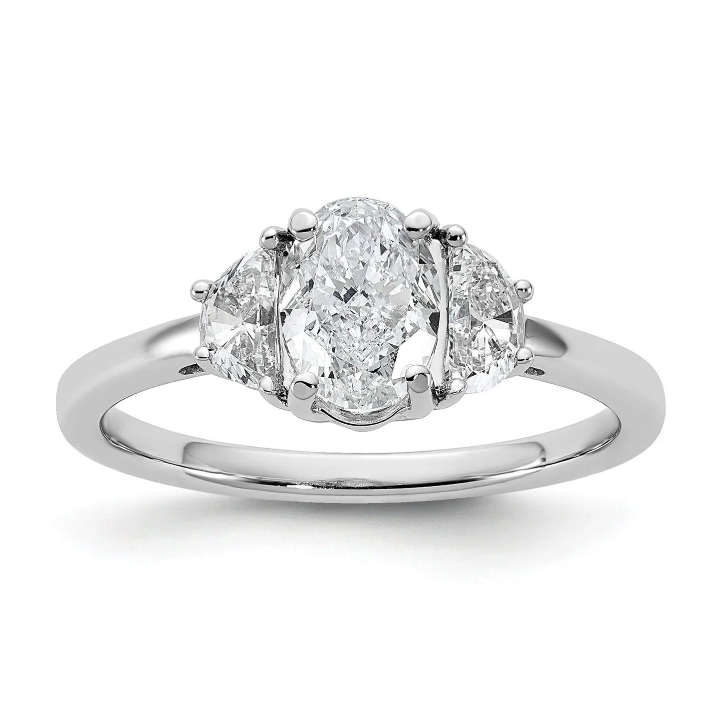 14K White Gold Lab Grown Oval Diamond Three Stone Semi Mount Engagement Ring