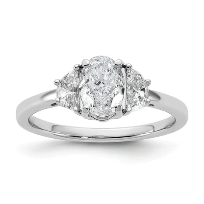 14K White Gold Lab Grown Oval Diamond Three Stone Semi Mount Engagement Ring