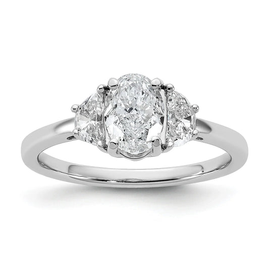 14K White Gold Lab Grown Oval Diamond Three Stone Semi Mount Engagement Ring