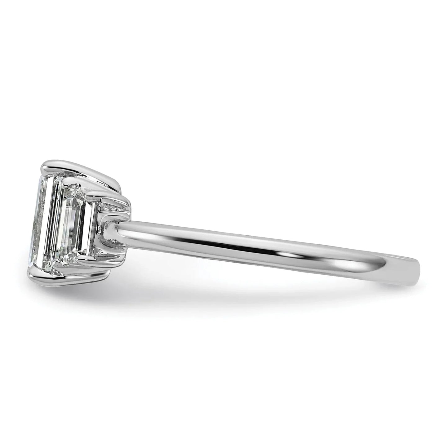 14k White Gold Diamond Emerald and Trapezoid 3-Stone Bridal Rings