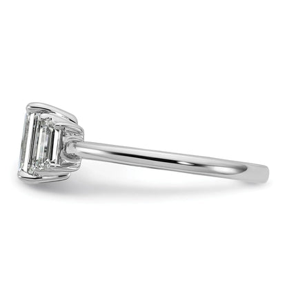 14k White Gold Diamond Emerald and Trapezoid 3-Stone Bridal Rings