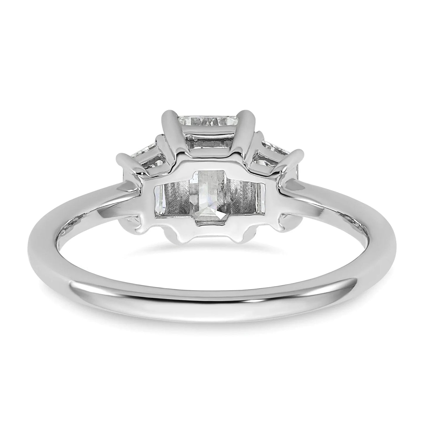 14k White Gold Diamond Emerald and Trapezoid 3-Stone Bridal Rings