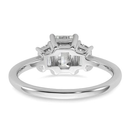 14k White Gold Diamond Emerald and Trapezoid 3-Stone Bridal Rings