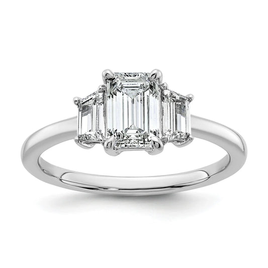 14k White Gold Diamond Emerald and Trapezoid 3-Stone Bridal Rings
