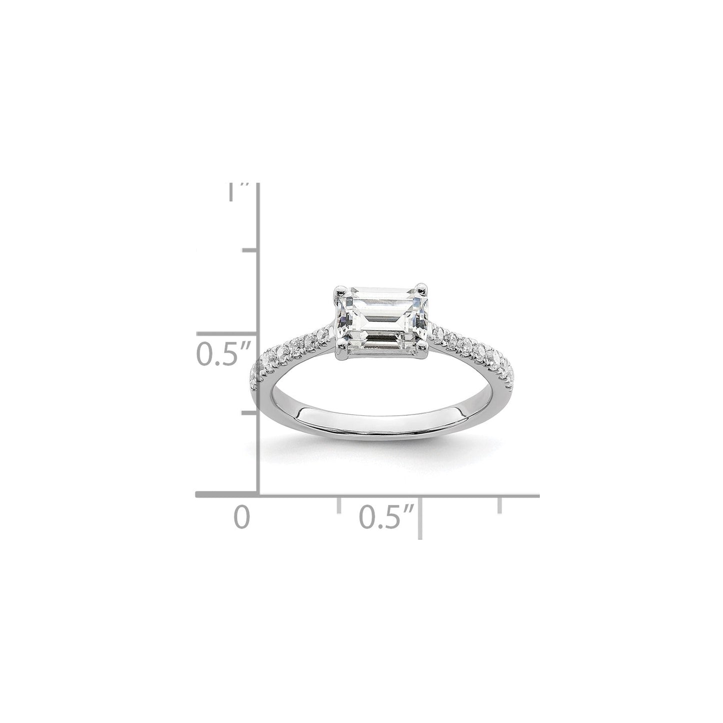 0.25 Ct Emerald-Cut White Diamond Prong 14K White Gold Semi Mount East West Ring