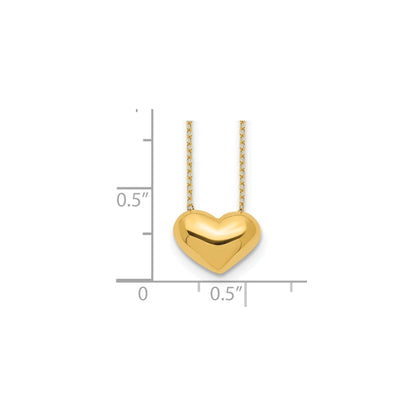 14k Yellow Gold Puffed Heart 18 inch Necklace