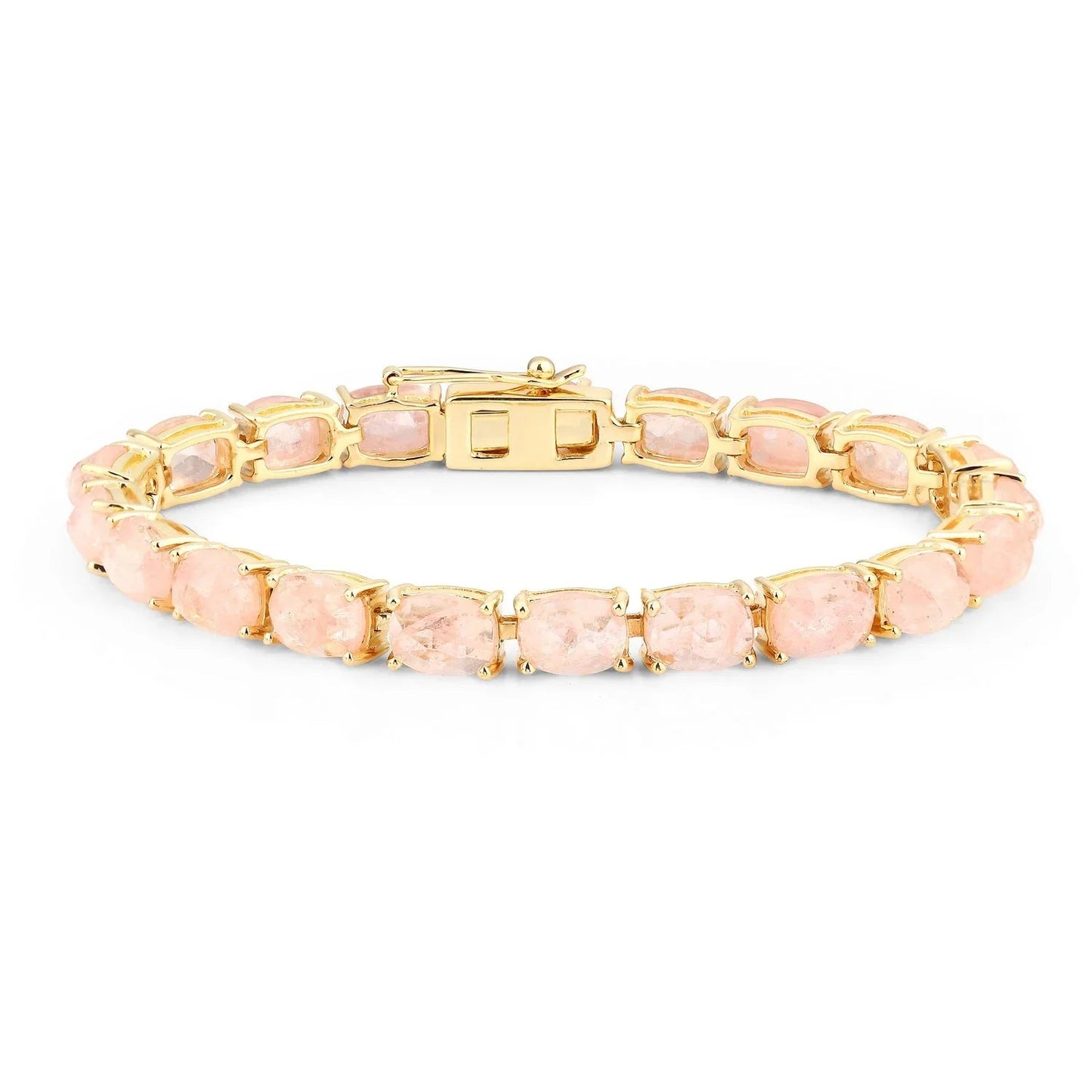 34.50 Ct Oval Pink Morganite Prong 14K Yellow Gold Plated Silver Tennis Bracelet
