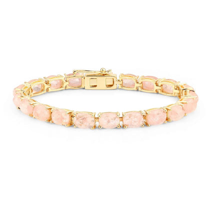34.50 Ct Oval Pink Morganite Prong 14K Yellow Gold Plated Silver Tennis Bracelet