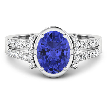 1.41 Ct Oval Violet Tanzanite & Lab Diamond Bezel 14K Gold Bridge Ring