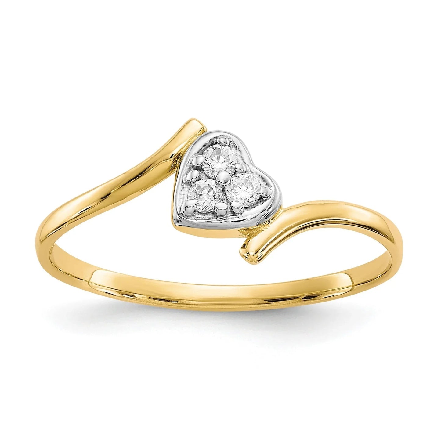 10K Gold CZ Heart Bypass Three Stone Ring