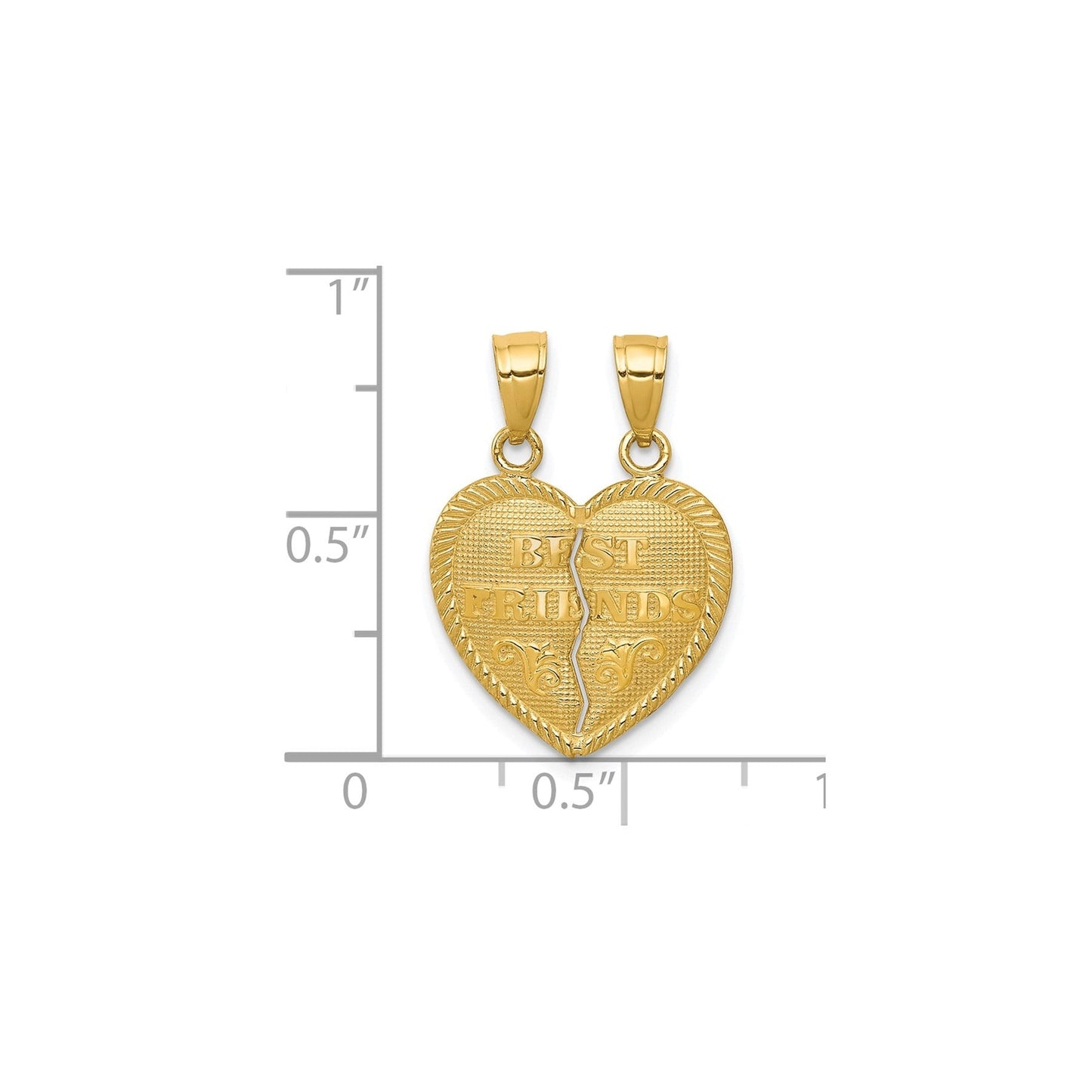 10K Gold BEST FRIENDS Split Heart Pendant