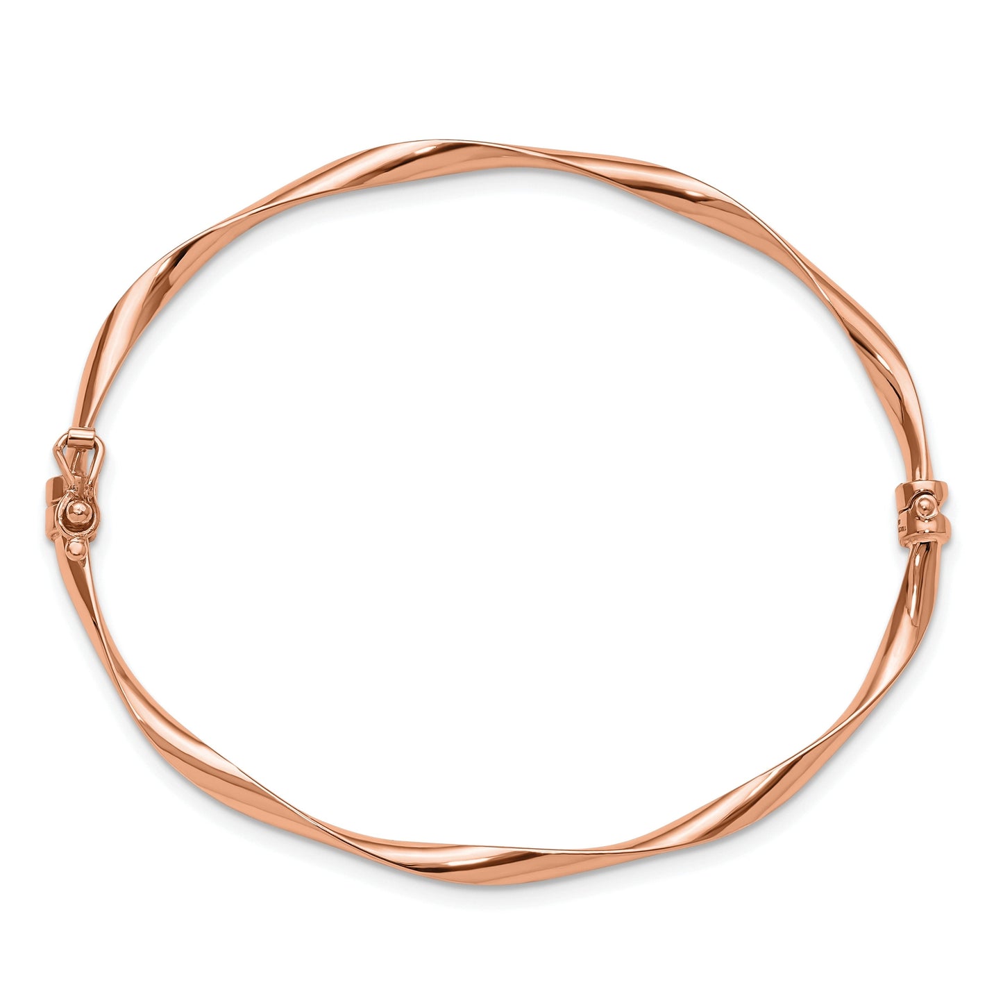 Rose Gold High Polish Twisted Ribbon Hinged Bangle Bracelet