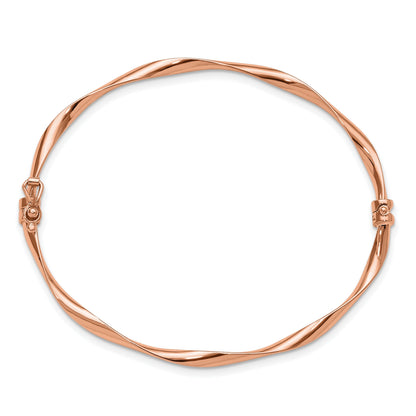 Rose Gold High Polish Twisted Ribbon Hinged Bangle Bracelet