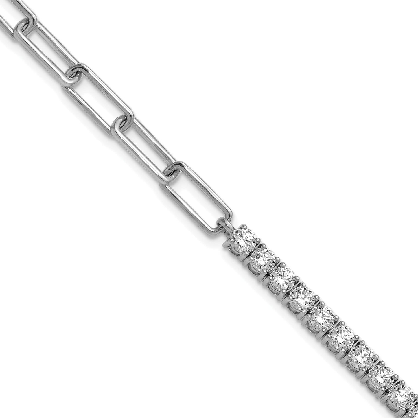 14K Gold Lab Grown Diamond Half Paperclip Fancy Link Bracelet